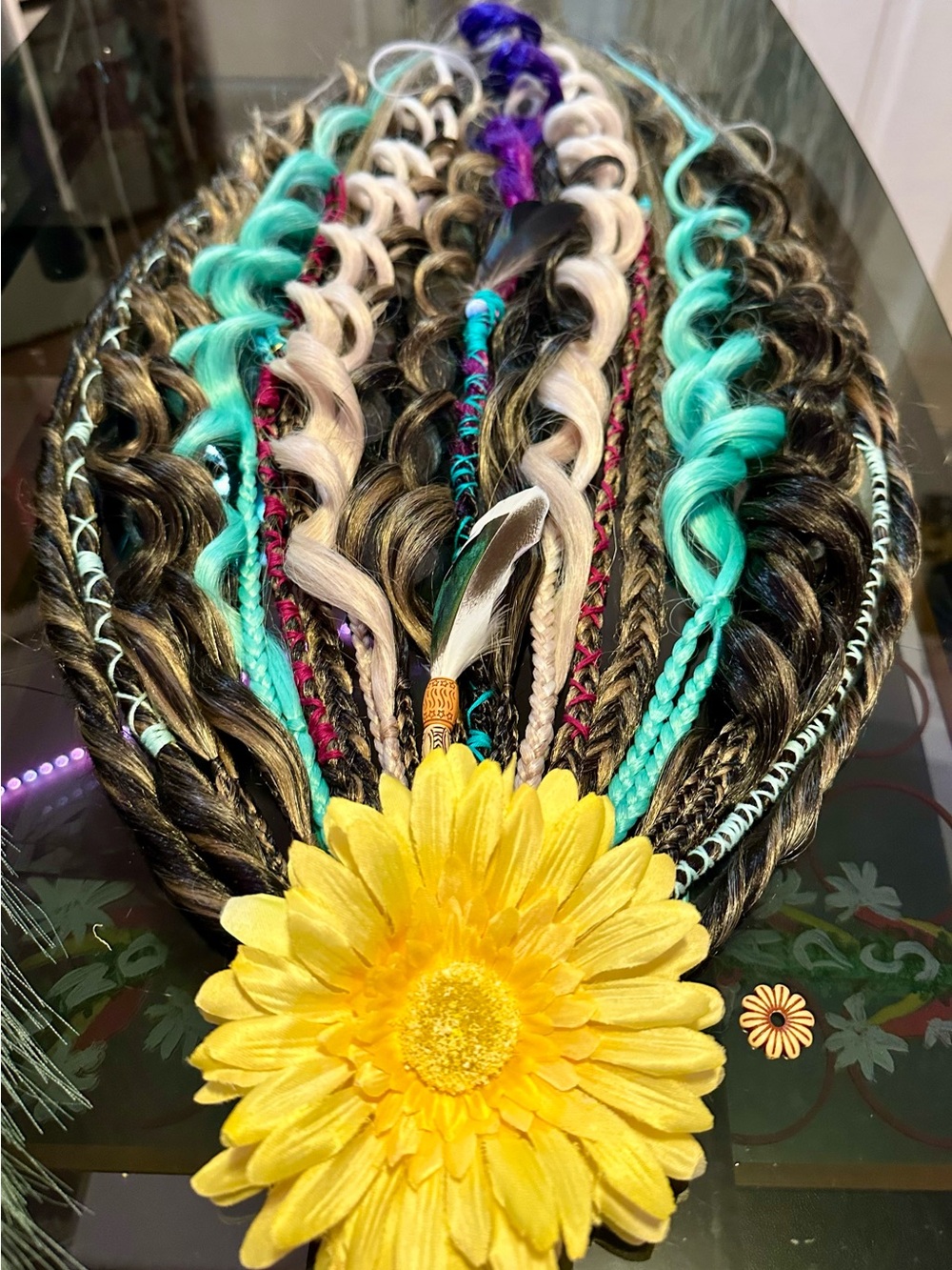 Boho Turquoise W/ mixed tones+Hair Wraps with Braided Extensions